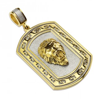 Pendentif plaque dore tte de lion en relief