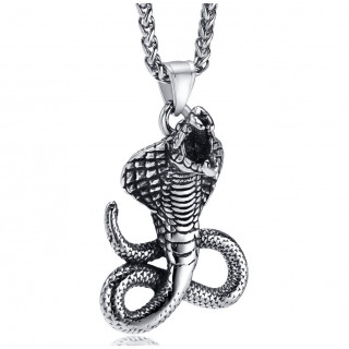 Pendentif serpent cobra gueule ouverte en acier