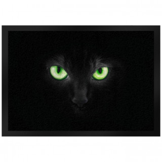 Petit paillasson  chat noir aux yeux verts (35x50cm)