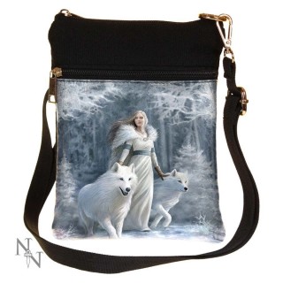 Petite sacoche bandoulire  jeune femme et loups blanc - Anne stokes