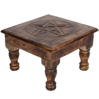 Petite table / Autel en bois  pentagramme grav (bois de manguier)