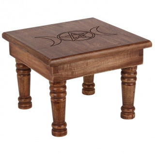 Petite table / Autel en bois  triple lune et pentacle (bois de manguier)