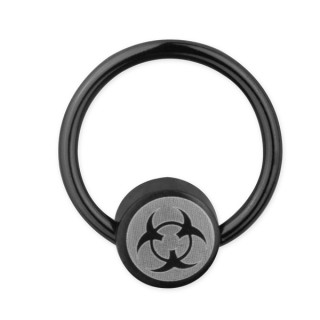 Piercing anneau captif ionis noir avec symbole biohazard