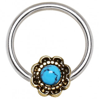 Piercing anneau CBR fleur antique  turquoise (septum / oreille...)