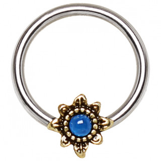 Piercing anneau CBR fleur vintage  opale bleue (septum / oreille...)