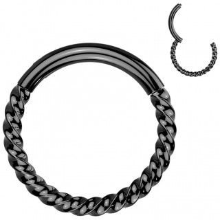 Piercing anneau clicker noir torsad en Titane (oreille, septum...)