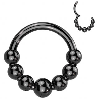 Piercing anneau clicker Titane noir  arc de 7 perles asymtriques
