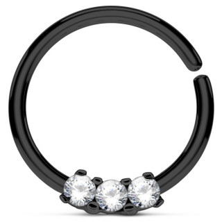 Piercing anneau noir pliable serti de 3 strass