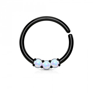 Piercing anneau noir serti de 3 opales claires