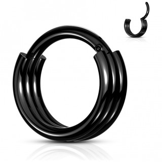 Piercing anneau tripl en acier Noir  segment charnire