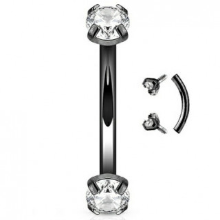 Piercing arcade noir  embouts strass (filetage interne)