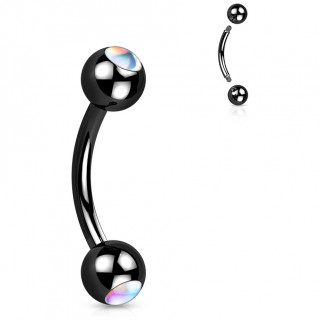 Piercing banane Noir  boules serties de pierres iridescentes (arcade, hlix...)