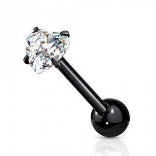 Piercing barbell acier noir  coeur zirconium griff