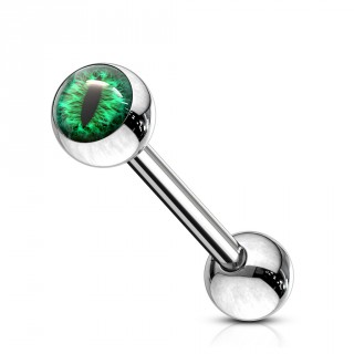 Piercing barbell acier  oeil de serpent - Vert