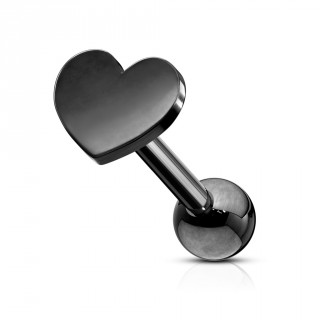 Piercing barbell cartilage  coeur - Noir (tragus, helix...)