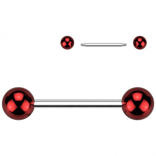 Piercing barbell droit acier à boules nacrées rouges