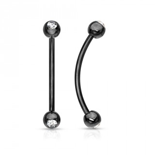 Piercing barbell long courb noir  boules serties