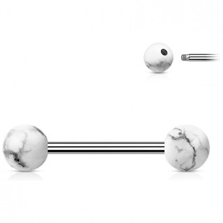 Piercing barbell  perles de Howlite Blanche (langue et tton)