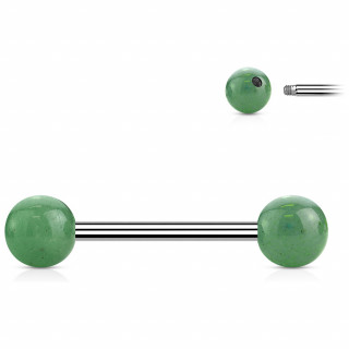 Piercing barbell  perles de Jade Verte (langue et tton)