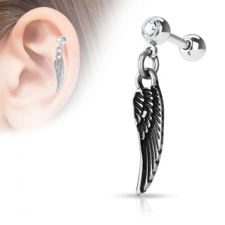 Piercing cartilage  pendentif aile d'ange - gris mtal