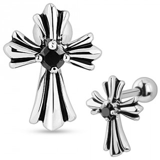 Piercing cartilage croix mdivale  strass noir