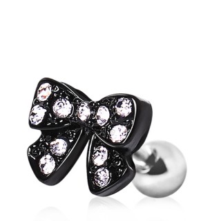 Piercing cartilage hlix  noeud papillon noir pav de strass clairs