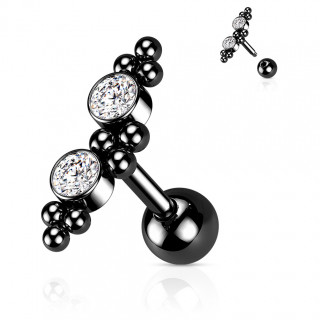 Piercing cartilage hlix / flat Noir  grappe de perles et strass