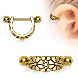 Piercing cartilage hlix plaqu or vintage en arc fleuri