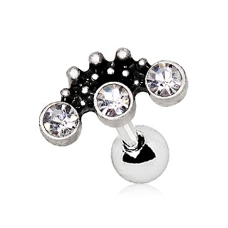 Piercing cartilage style ornemental  3 strass