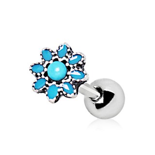 Piercing cartilage tragus hlix  fleur de turquoise style antique