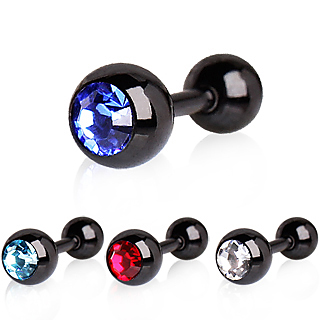 Piercing cartilage tragus hlix noir en acier  boules et strass