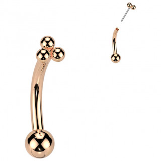 Piercing courb en Titane cuivr  trio de perles style bohme (fixation push-in)
