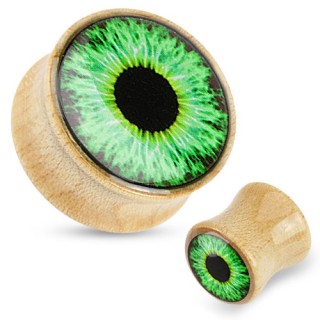 Piercing carteur en bois type plug avec oeil vert