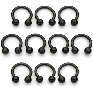 Piercing fer  cheval en titane anodis noir  boules