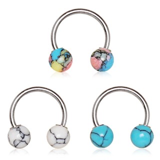 Piercing fer  cheval  boules imitation pierres semi-prcieuses