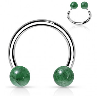 Piercing fer  cheval en acier  perles de Jade vert (filetage interne)