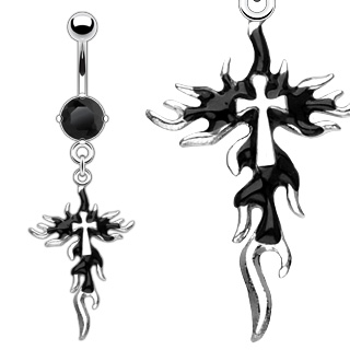 Piercing gothique nombril croix en feu