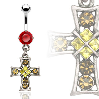 Piercing gothique nombril croix vintage sertie