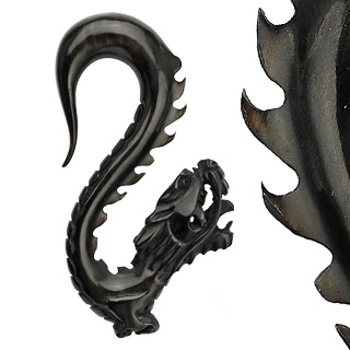 Piercing gothique taper dragon noir en corne de buffle