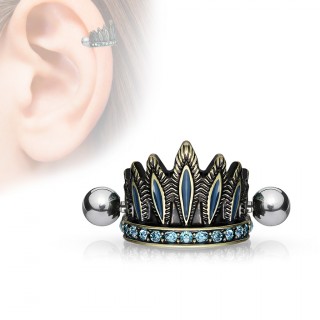 Piercing hlix coiffe chef indien antique  plume et strass aqua