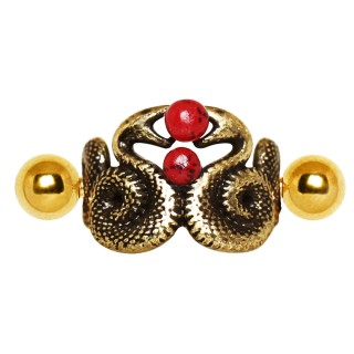 Piercing helix doré antique à serpents et orbes rouges