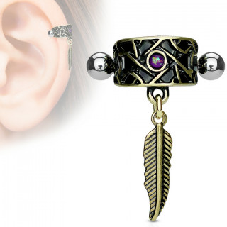 Piercing hlix tribal  plume et Opale