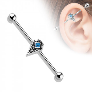 Piercing industriel  pointe de flche maille turquoise