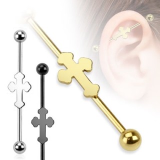 Piercing industriel avec croix mdievale