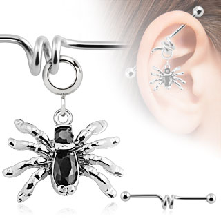 Piercing industriel avec pendentif araigne noire