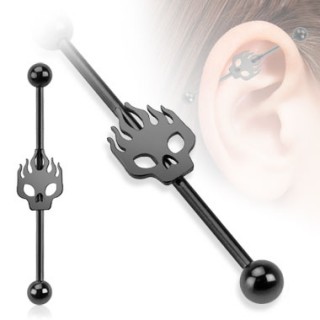 Piercing industriel avec tte de mort enflamme