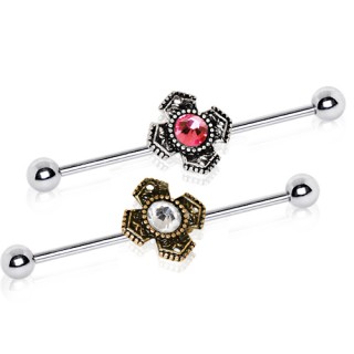 Piercing industriel croix mdivale sertie