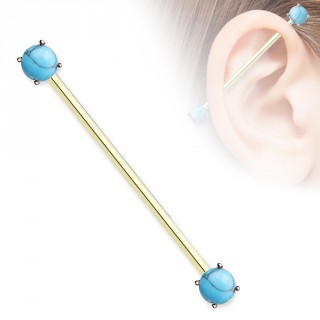 Piercing industriel dor  embouts turquoises