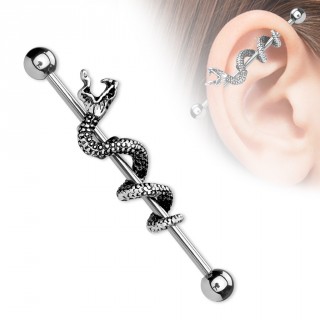 Piercing industriel  serpent gris enroul gueule ouverte