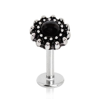 Piercing labret bouton de fleur  perle noire